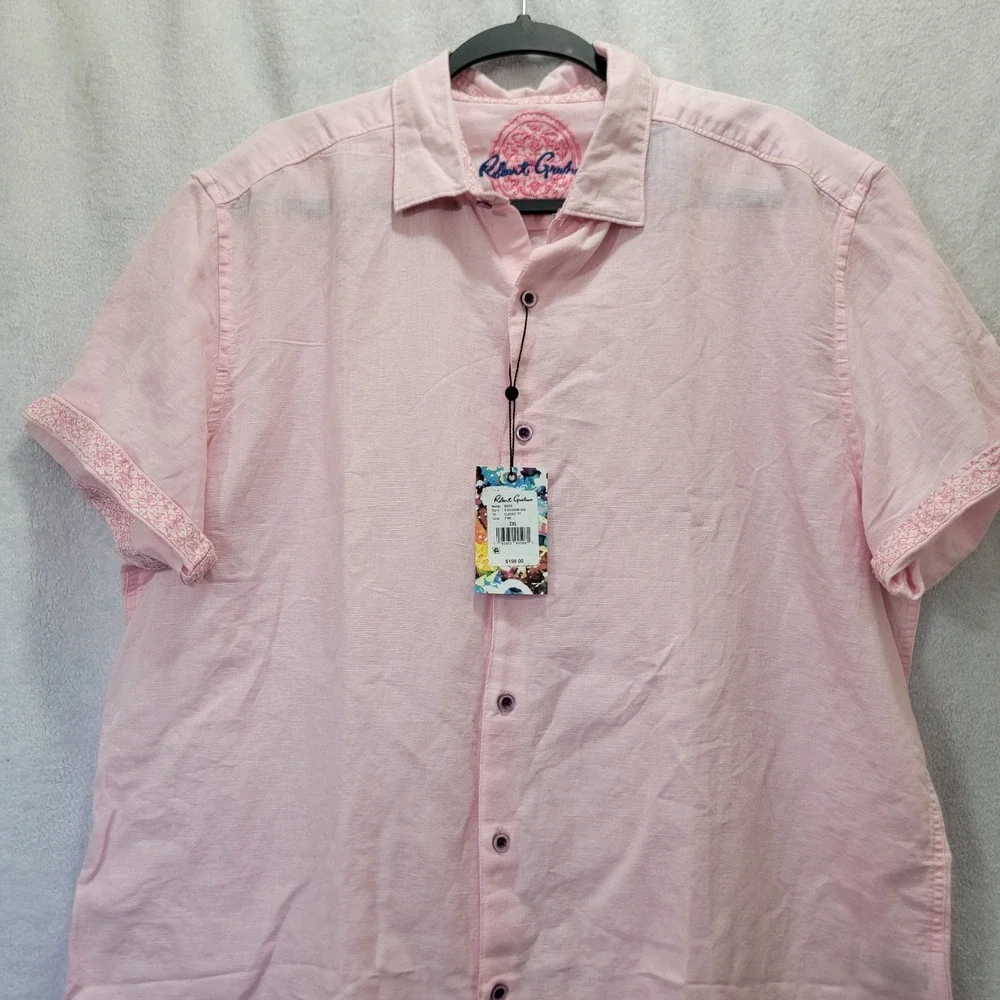 NWT Robert Graham Borsi Men's Linen Cotton Classic Fit Pink Shirt 2XL‎ $198